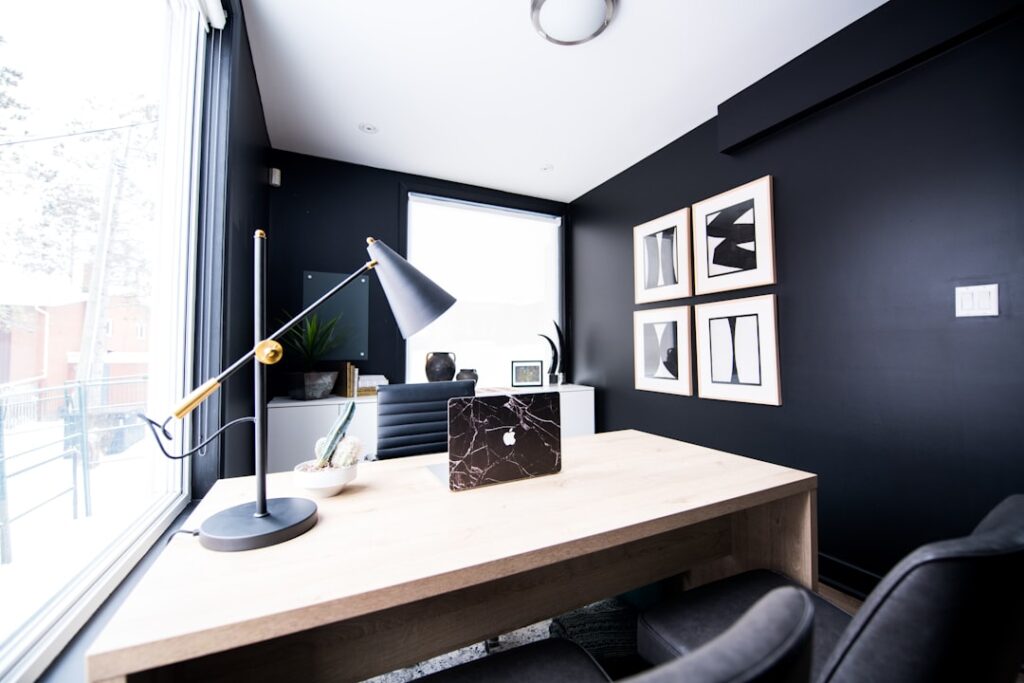 Peppermint & Eucalyptus: Elevating Focus with Pure Scent - minimalist luxury home office with diffuser